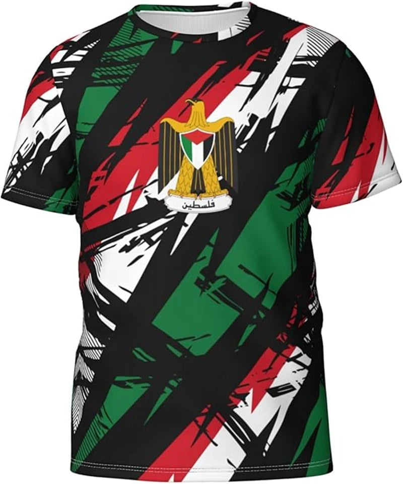 Fashion Palestine Flag Football T Shirts Trend Summer Short Sleeve National Emblem 3D Printed Sports Tees Loose Breathable Tops