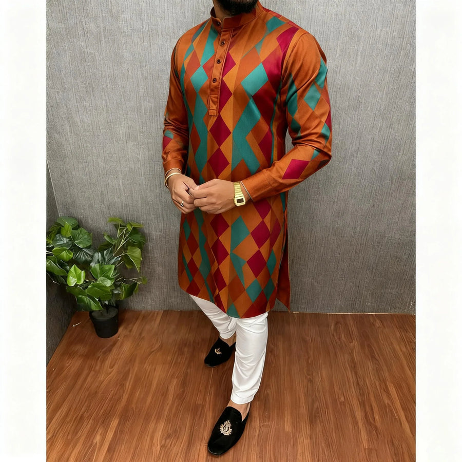 The Digital Mirage – Men's Printed Mandarin Collar Kurta