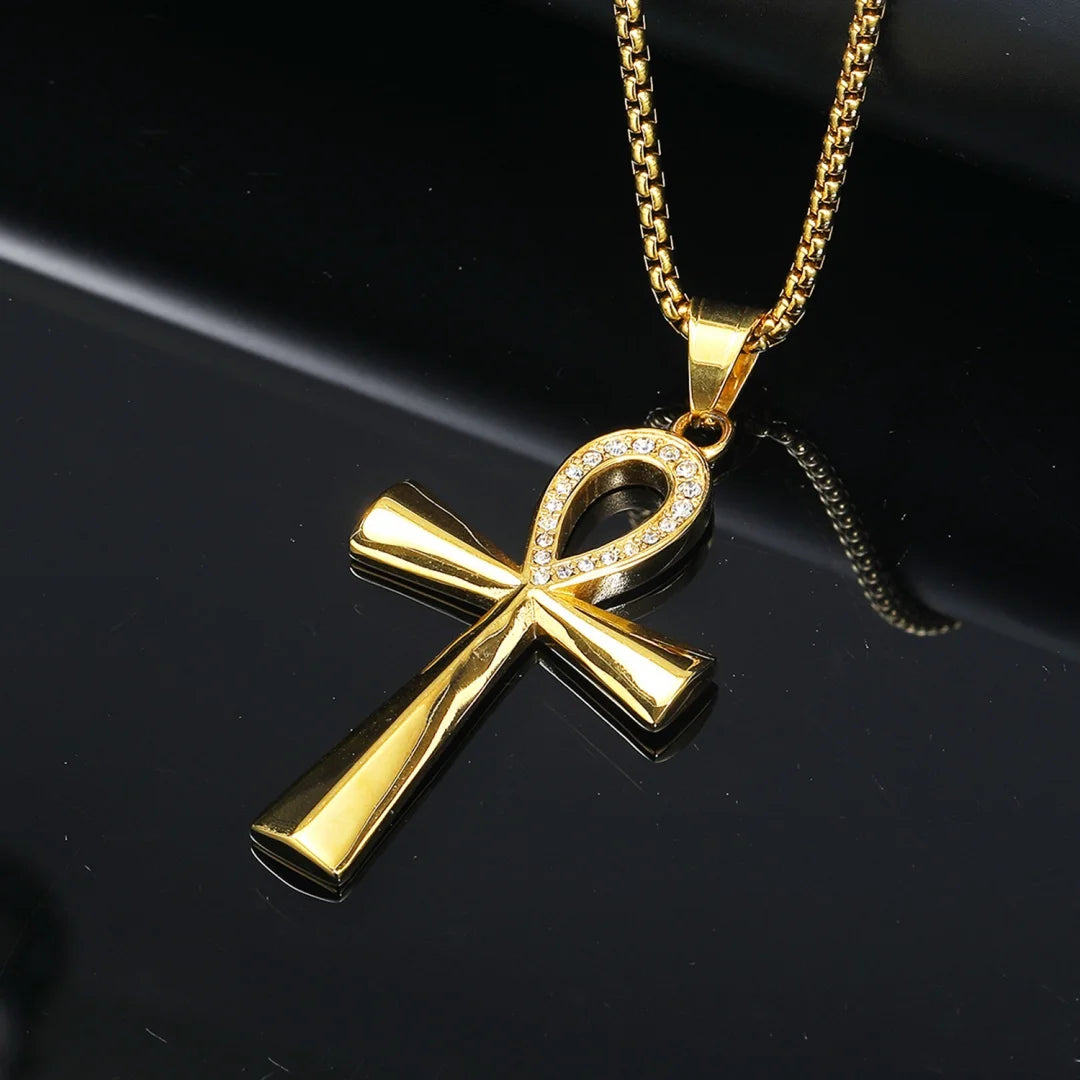 Gold Ankh Cross Pendant – Stainless Steel Key of Life Necklace for Men & Women