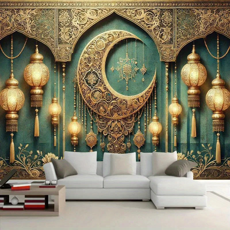 1 Elegant New Moon and Lantern Eid Mubarak Background - Luxurious Ramadan Party Banner