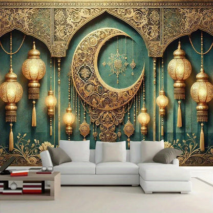 1 Elegant New Moon and Lantern Eid Mubarak Background - Luxurious Ramadan Party Banner