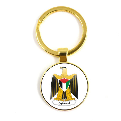 Personalized Art Patterns  Palestine Nation Flag Emblem 25mm Glass Cabohcon Keychain Key Rings for Women Men Jewelry Gift