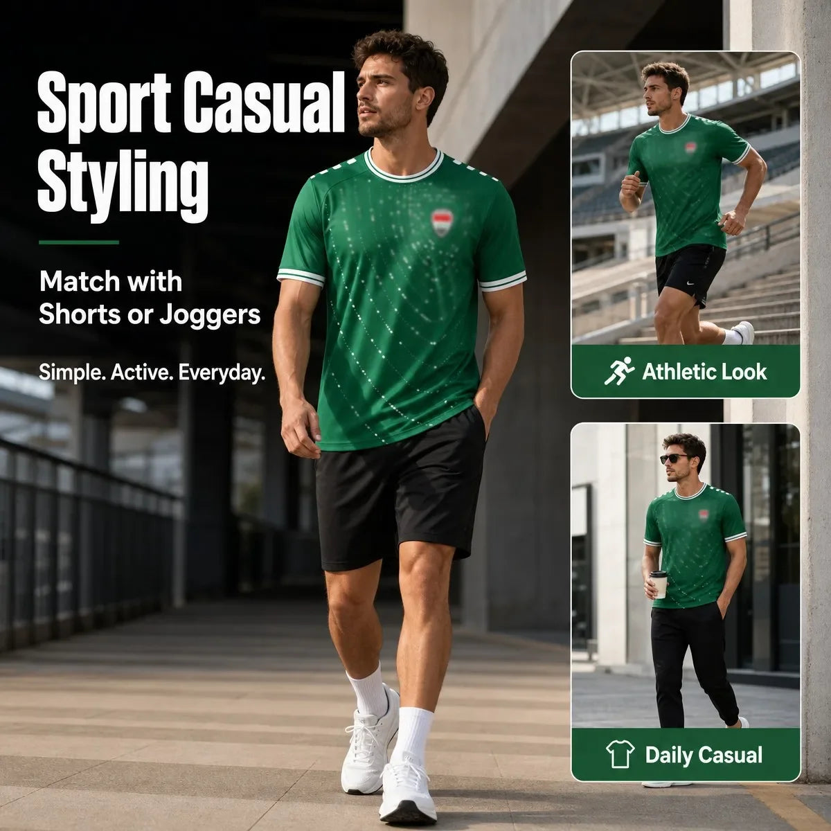 Iraq Inspired Football Jersey Men Quick Dry Breathable Short Sleeve Soccer Shirt Fans Outdoor Sports Casual Tee Green White