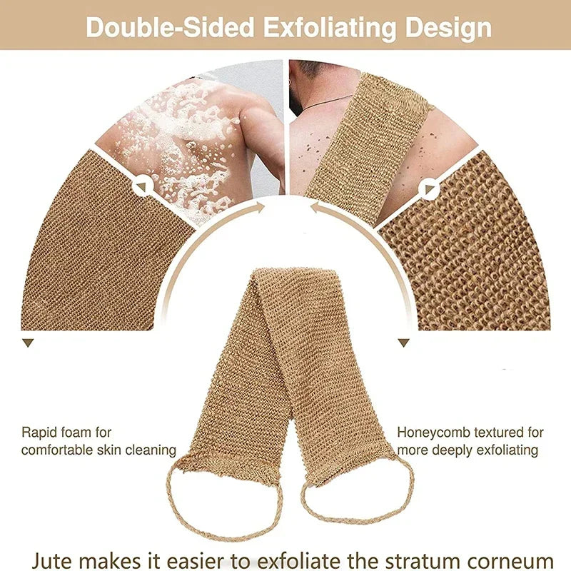 Hemp Back Scrubber Bath Towel Jute Exfoliating Loofah Back Strap with Gloves for Shower Bath Body Cleaning Kit for Bath Supplies