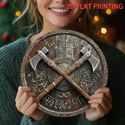 Viking Shield Axe Wall Art Decor 8" Iron Plaque for Outdoor Indoor Viking Theme