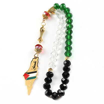 Palestine Map Flag Arabic Letter Car Pendant for Women Men Stainless Steel Silver Color Country Colorful Prayer Beads Jewelry