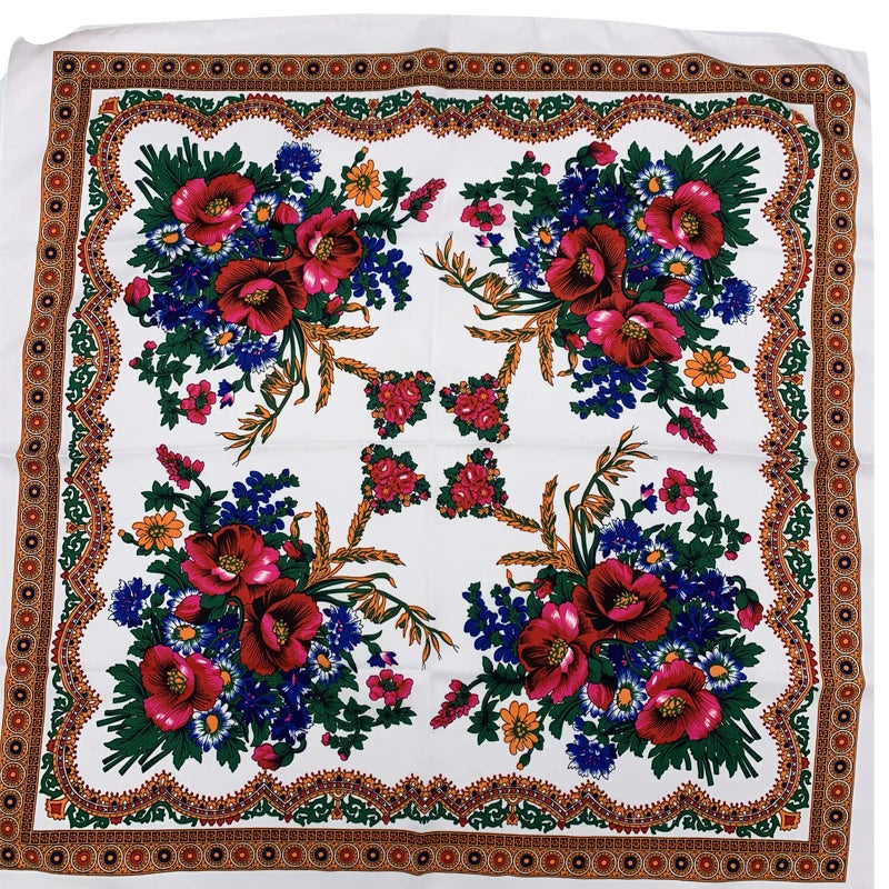 Babushka Bloom – 70cm Retro Floral Square Headscarf for Women