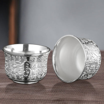 High-grade Silver Tea Set Hand-gilt Silver Teapot Baifu Suit Silver-plated Tea Wine Set Chinese Wine Glass