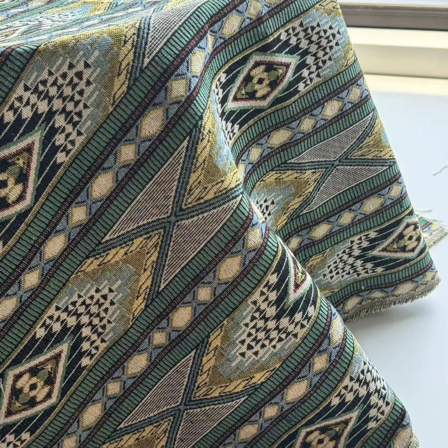 The Nomad's Loom – Ethnic Green Jacquard Woven Fabric (140x100cm)