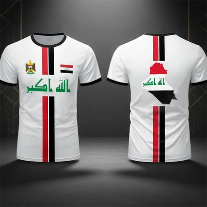 2026 New Iraq Flag Print T-Shirt Men Summer Outdoor Soccer Training Jersey Breathable Quick-Drying Crew Neck Sports Tee Tops