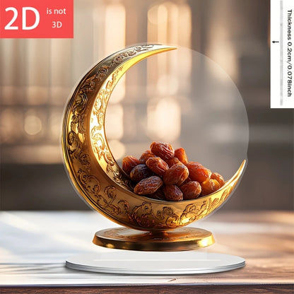 2D Bohemian Style Acrylic 2D Crescent Moon Calendar Islamic Ramadan Decoration Multi-Functional Desktop Ornament