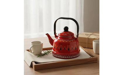 Enamel Kettle for Boil Water Round Teapot Easy to Clean Vintage Water Kettle Anti-Scald Water Kettle for Stovetop Kitchen Home