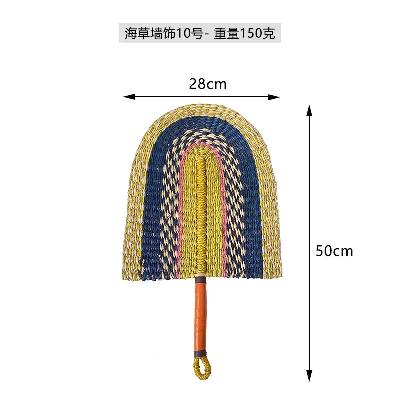 Seaweed woven Nordic hand-woven decoration home wall hanging living room porch background home wall fan pendant
