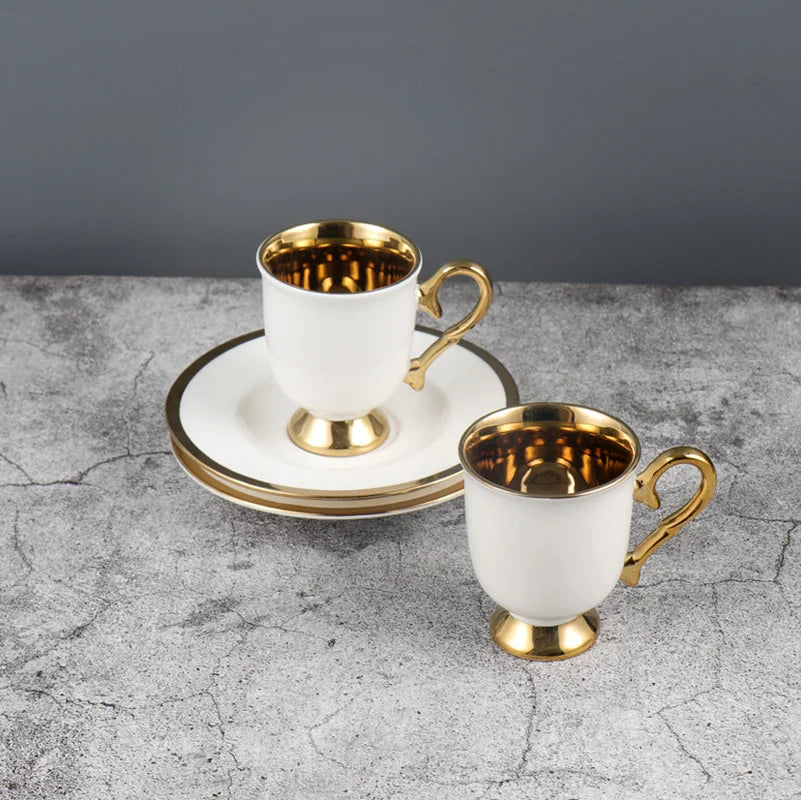 Best 2pcs/set Turkish Coffee Cups Set Of 2 Ceramics Cup Of Coffee Creative Gifts Relief Teacup And Saucer Set Retro 90ml Gobelet