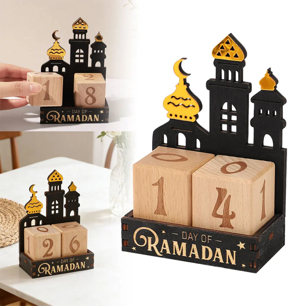 Wooden Ramadan Countdown Calendar Ornament Eid Mubarak Calendar Blocks Decoration for Home Islamic Muslim Party Supplies Gifts
