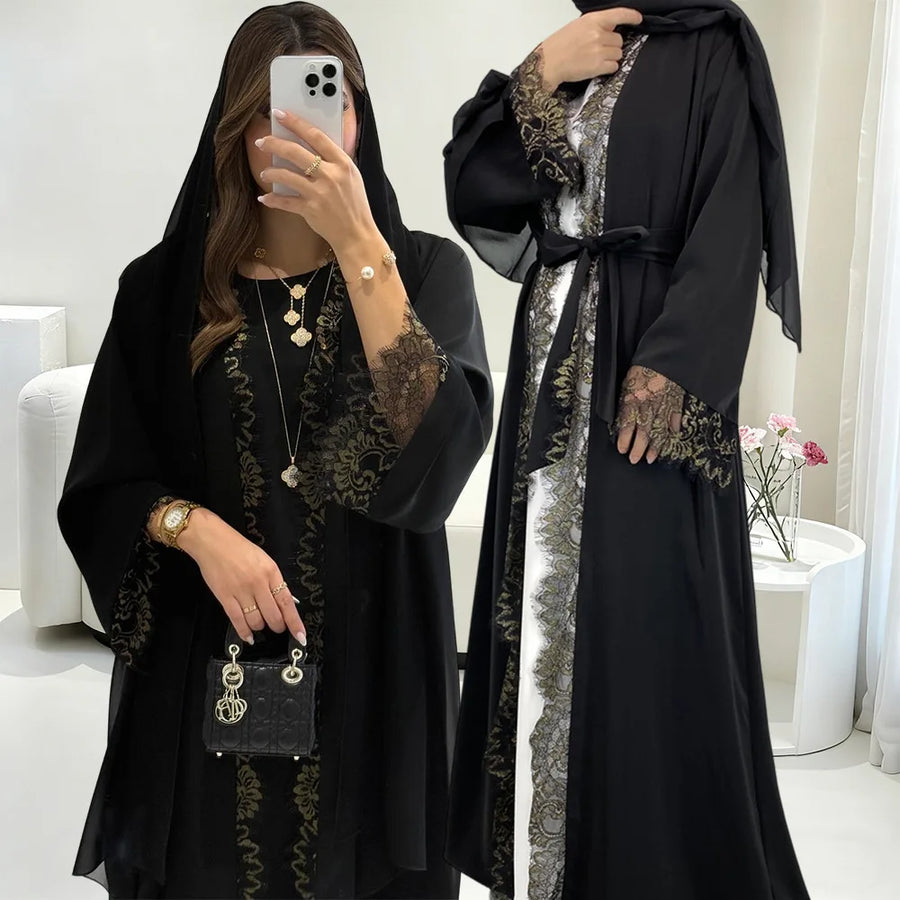 Lace & Grace – 2-Piece Lace-Up Abaya Set for the Muslim Woman in America
