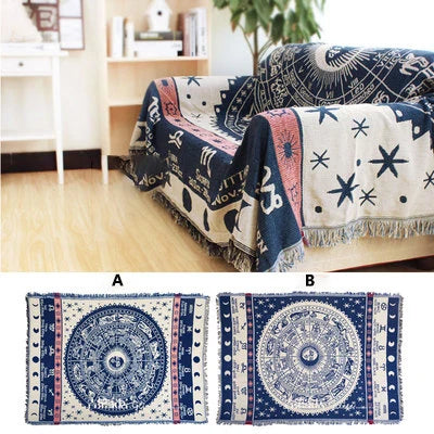 Retro Plaid Winter Cotton Linen Woven Line Blanket Sofa Towel Knit Thickened Warm Pad Mat Bohemian Boho Throw Travel Bedspread