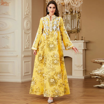 Zahraa – The Floral Stand Collar Kaftan for the Arab Woman in America