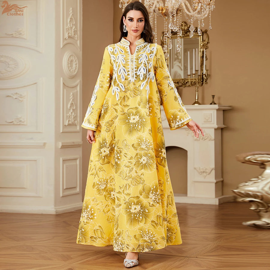 Zahraa – The Floral Stand Collar Kaftan for the Arab Woman in America