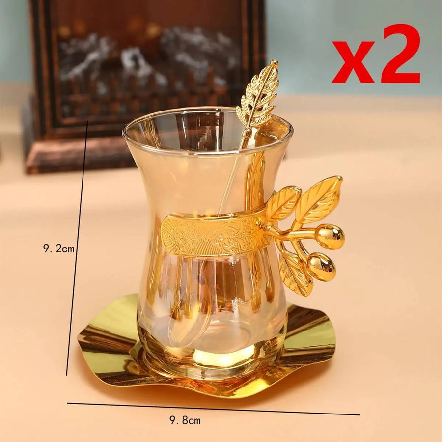 Luxury Gold Turkish Coffee Set – Cups, Saucers & Teaspoons, Black Tea Glass Collection
