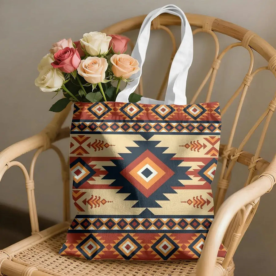 Azteca Nomad – Navajo Pattern Double-Sided Canvas Shoulder Tote