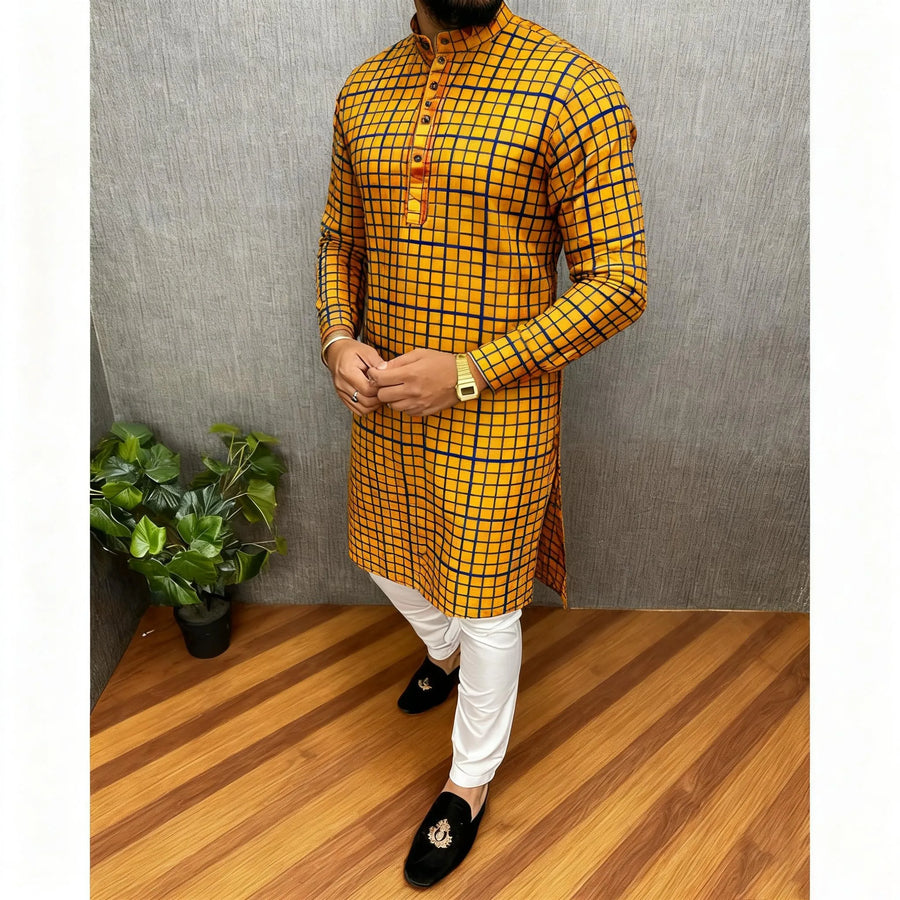 The Digital Mirage – Men's Printed Mandarin Collar Kurta