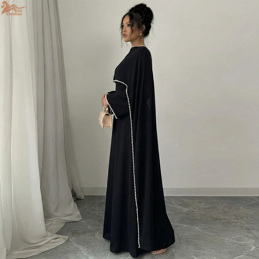 Pearls of Purity – White Cape Sleeve Maxi Dress for the Muslim Woman in America