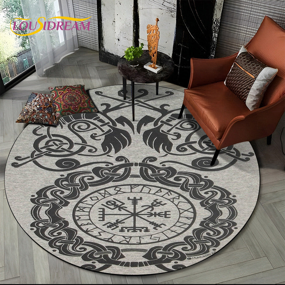 Viking Valknut Yggdrasil Tree of Life Round Area Rug,Carpet Rug for Living Room Bedroom Sofa Playroom Decor,Non-slip Floor Mat