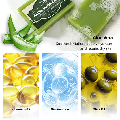 WK Natural Aloe Vera Soap, Clean Skin, Anti Acne, Oil Control, Brighten, With Niacinamide, Vitamin E, Olive Oil, For Face, Body