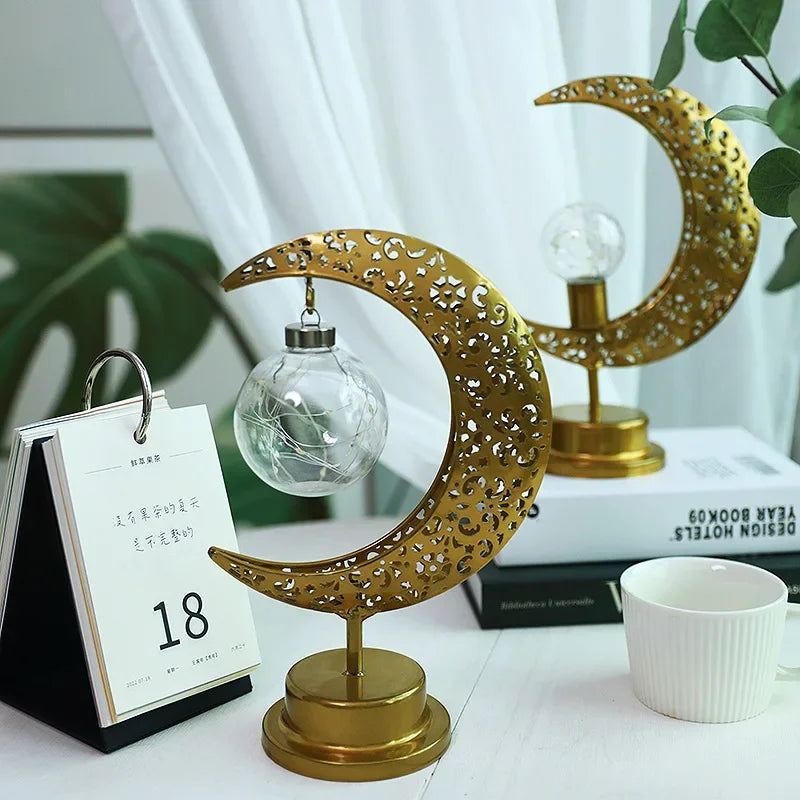 Ramadan Moon Star Light Gold EID Mubarak Ornaments Castle Table Decor 2025 Eid Celebrate Adha Gifts Muslim Desktop Home Decor