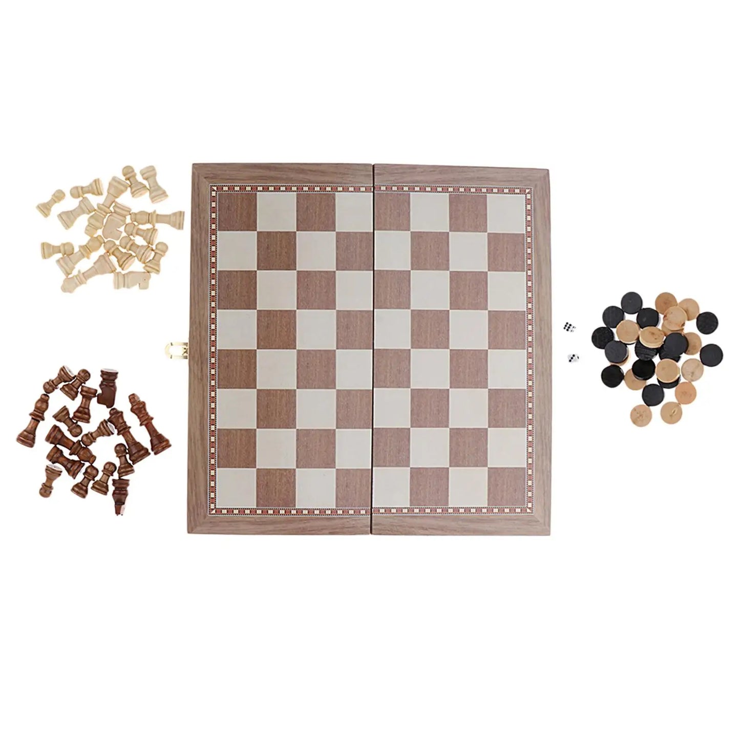 Portable International Chess / Checkers / Backgammon 3 in 1 Set with Foldable