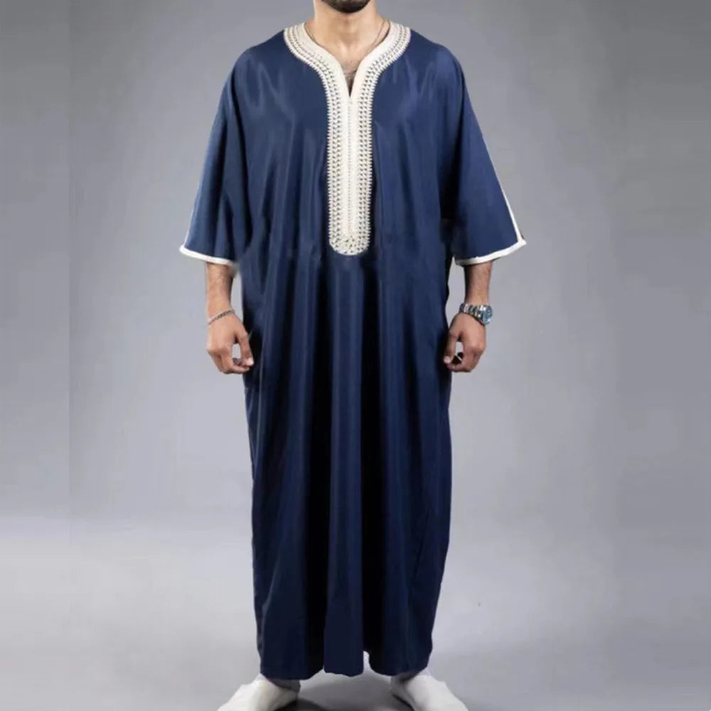 New Muslim Jubba Thobe Clothes Men Hoodie Ramadan Spring Autumn Abaya Dubai Turkey Islamic Clothing Male Casual Loose Red Stripe