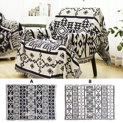 Retro Plaid Winter Cotton Linen Woven Line Blanket Sofa Towel Knit Thickened Warm Pad Mat Bohemian Boho Throw Travel Bedspread