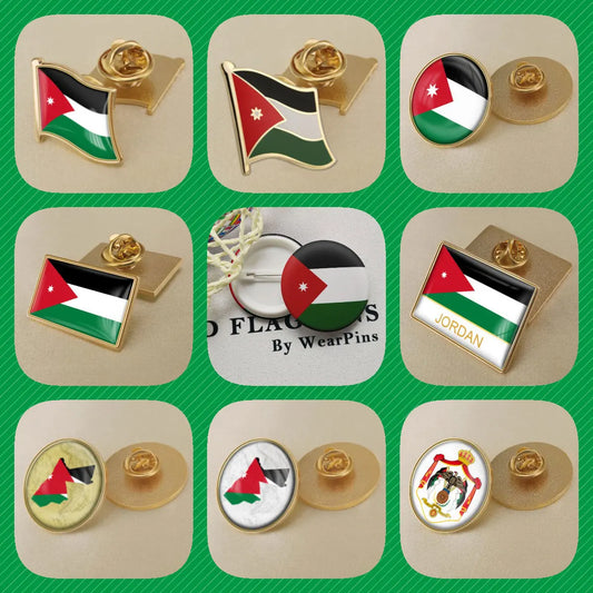 Jordan National Symbols Brooch Set – Map, Flag, Emblem & Flower Lapel Pins
