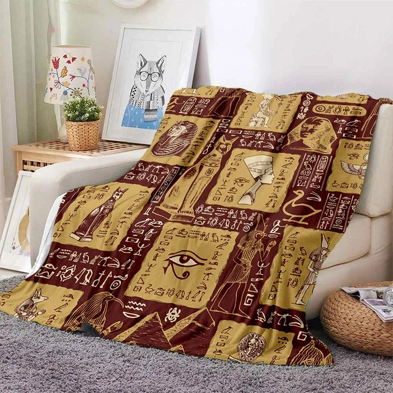 Pharaoh Hieroglyphic Egyptian Mythology Soft Flannel Blanket for Beds Bedroom Sofa Picnic,Throw Blanket for Outdoor Leisure Gift