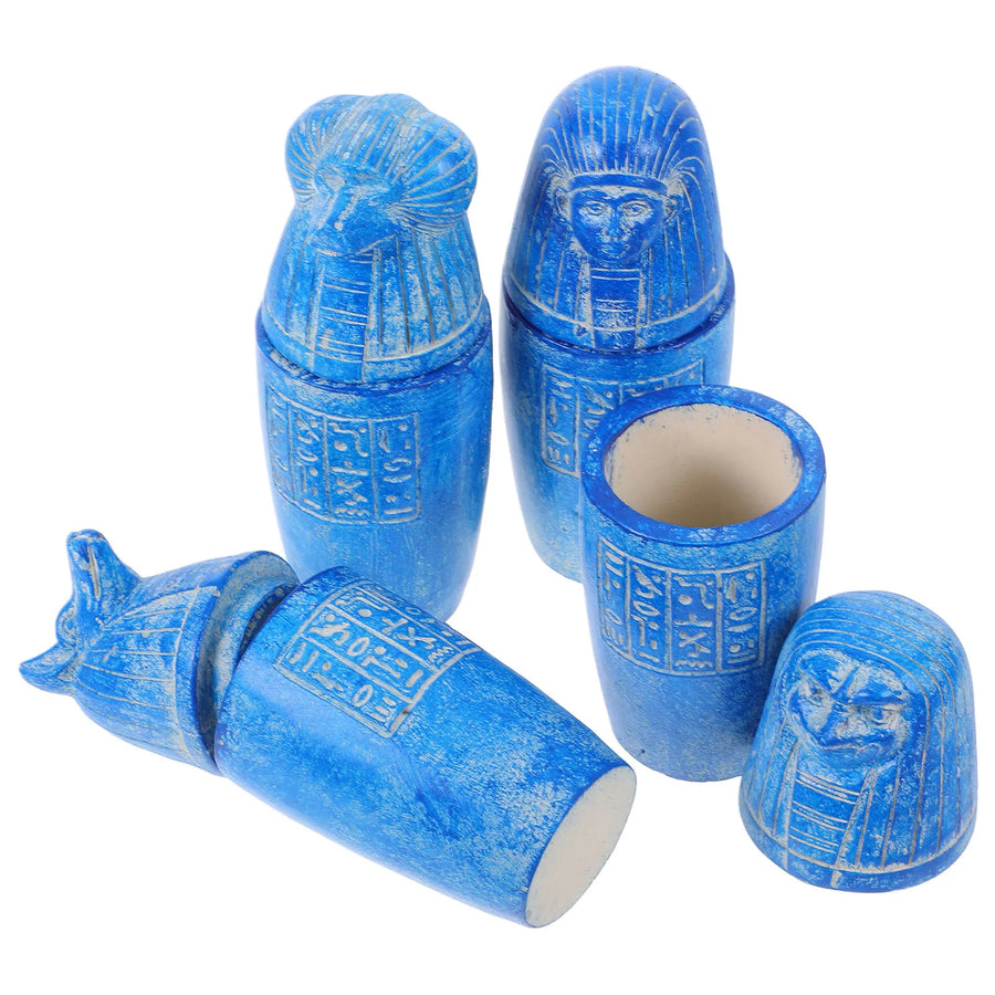 4-Piece Egyptian Canopic Jar & Horus Figurine Set – Pharaoh Inscription Decor