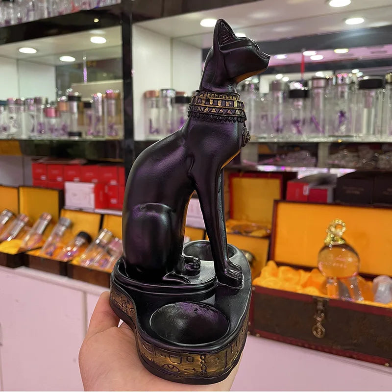 Anubis Cat Crystal Ball Stand – Egyptian Resin Statue for Sphere Display & Home Decor
