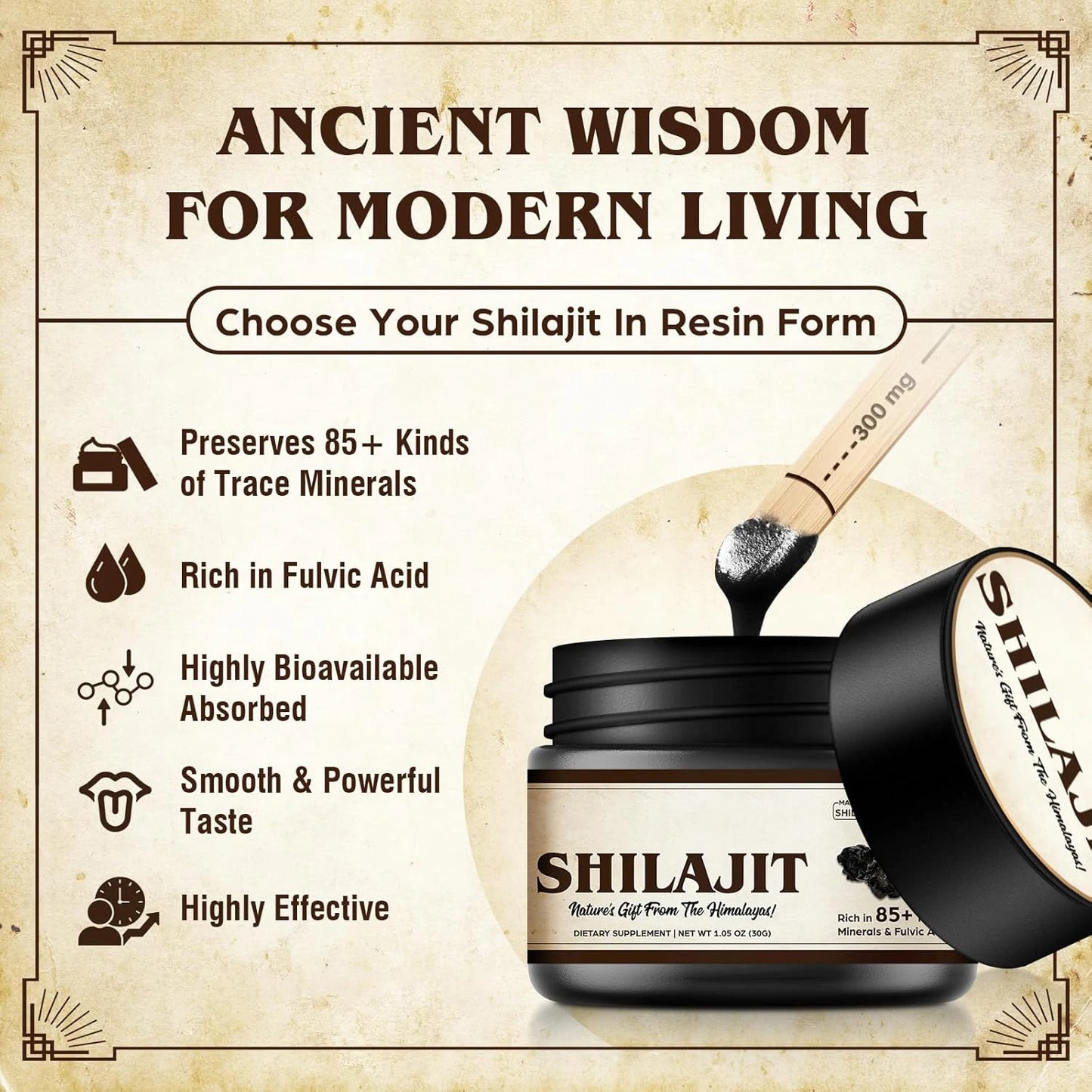 Organic Shilajit Pure Himalayan Organic Shilajit Resin with 85+ Trace Minerals & Fulvic Acid for Energy, Immune Support - 600mg