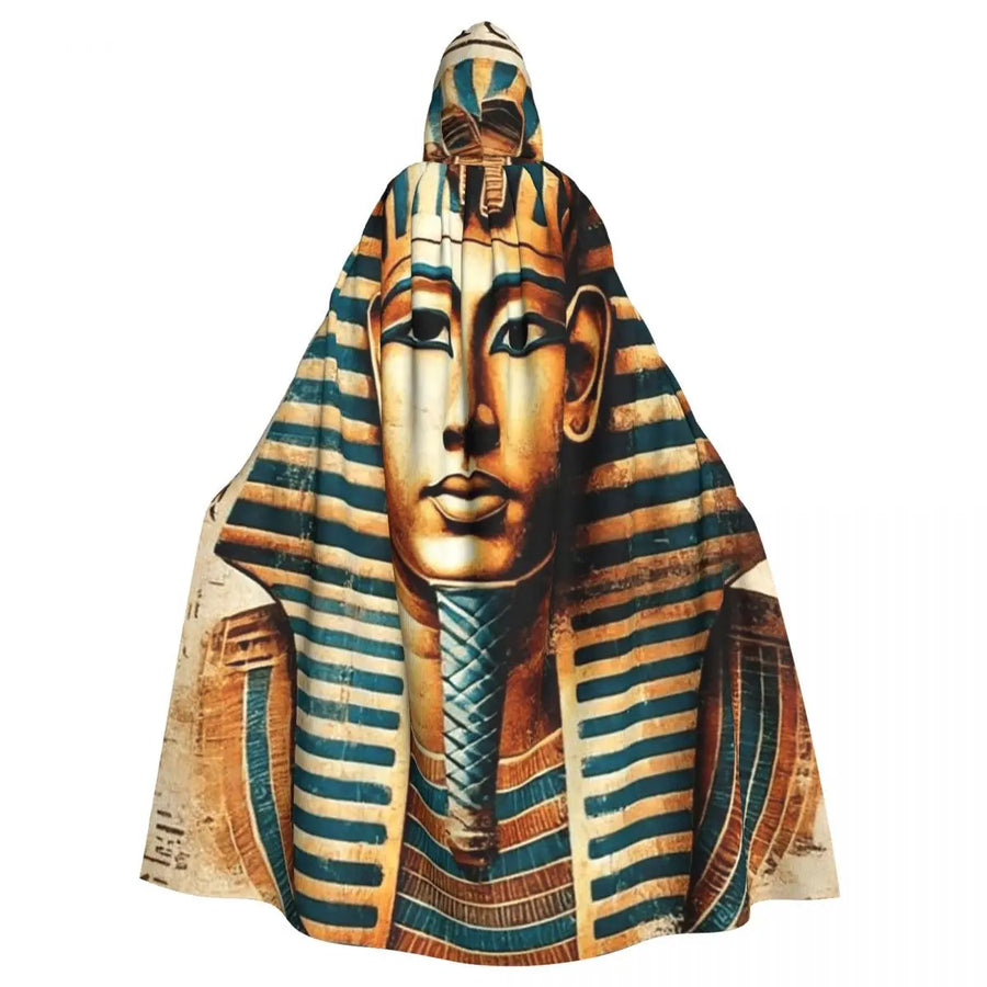 Pharaoh Golden Crown Hooded Cape – Egyptian Cosplay Cloak for Adults