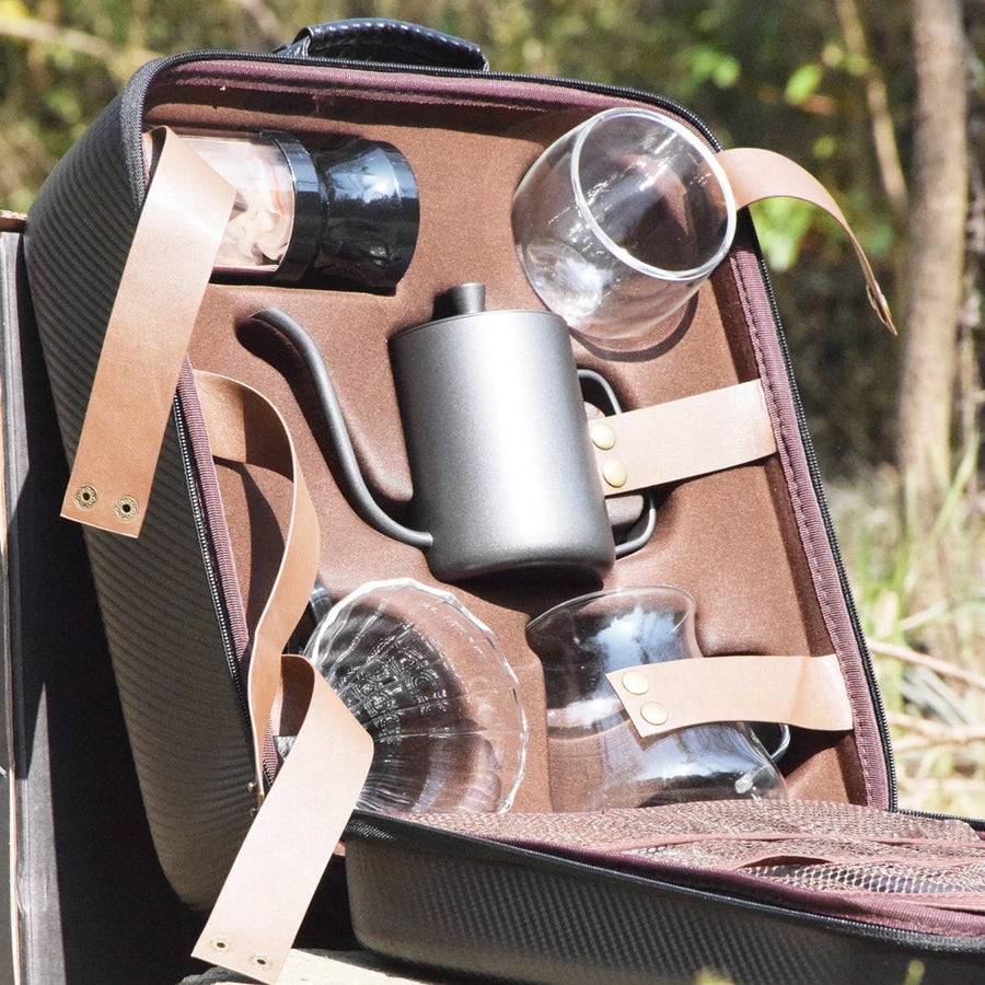 The Luxe Brew – Coffee Gift Box Set with Grinder & Glass Drip Filter