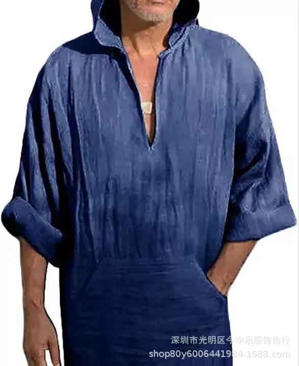 2026 New Muslim Robe Solid Color Retro Arab Islamic Clothing Men Dress Casual Cotton Linen Long Kaftan Middle East Caftan Abayas
