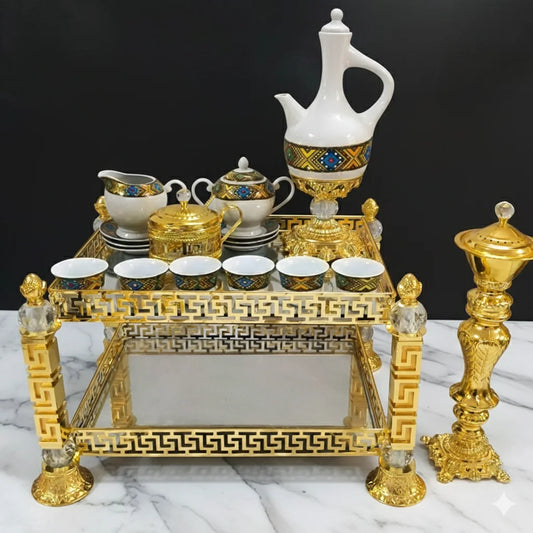 The Rekebot Coffee Set – Decorative Metal Jebena Tray & Cup Holder
