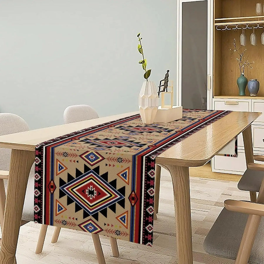 The Aztec Linen – Boho Abstract Geometric Table Runner