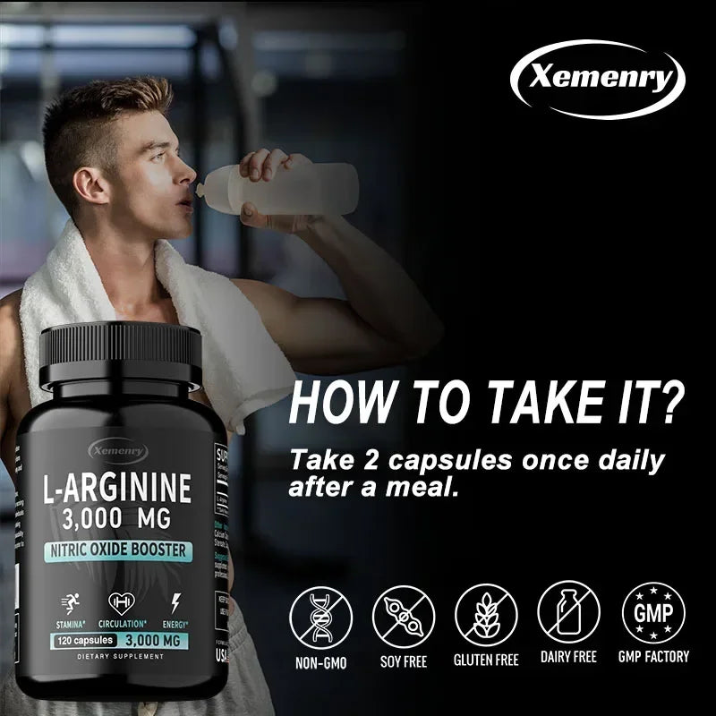 L-Arginine 3000mg - Men's Strength and Endurance Supplement,Support Reproductive Health - 120 Capsules