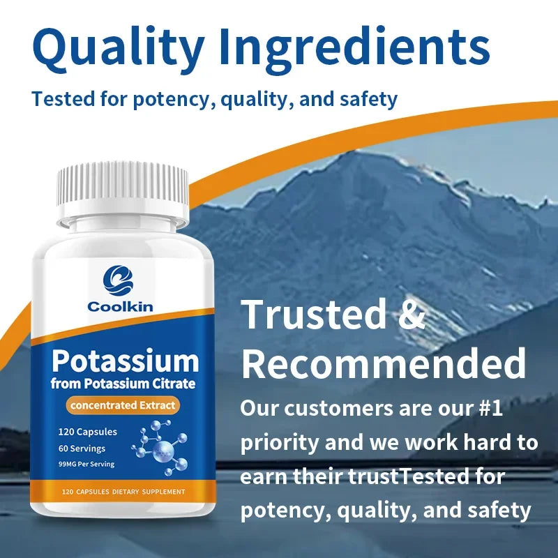 Natural Potassium Citrate - Supports Electrolyte Balance and Normal PH, Non-GMO and Gluten-free, Absorbable Potassium Supplement