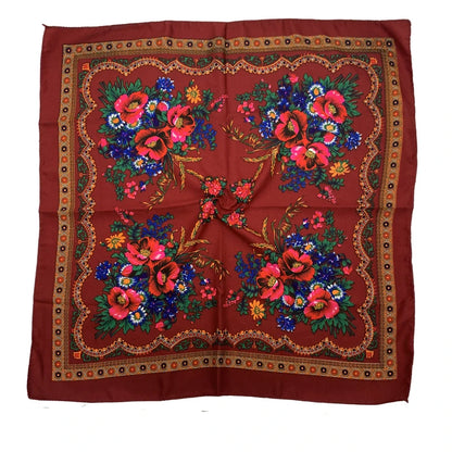 Babushka Bloom – 70cm Retro Floral Square Headscarf for Women