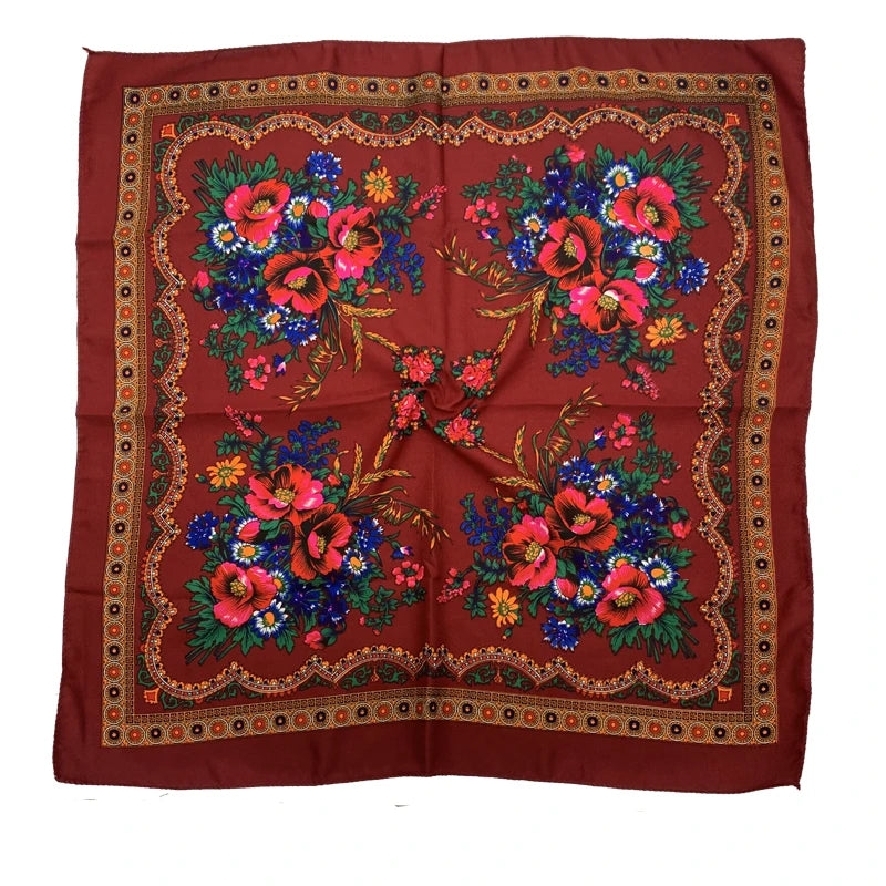 Babushka Bloom – 70cm Retro Floral Square Headscarf for Women
