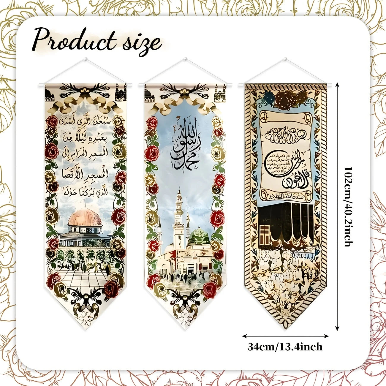 3Pcs Eid Mubarak Decorations Ramadan Kareem Hanging Door Sign Ramadan Mubarak Banner Party Decorations Welcome Wall Banner for