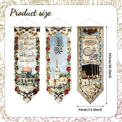 3Pcs Eid Mubarak Decorations Ramadan Kareem Hanging Door Sign Ramadan Mubarak Banner Party Decorations Welcome Wall Banner for