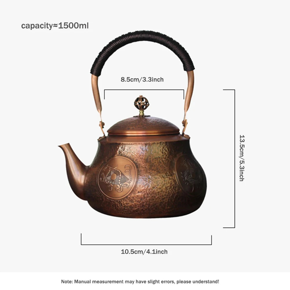 Pear shaped pure copper teapot, Handmade hammered copper teakettle, Home gas boiling tea pot, Kung Fu Health water kettle, 1.5L